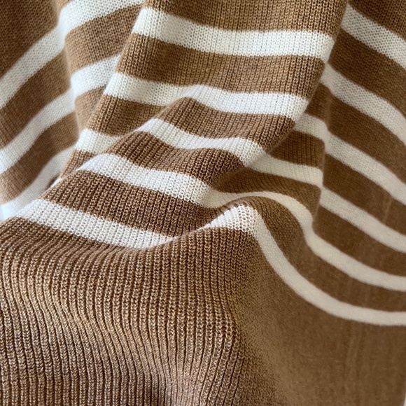J.CREW One Size Tan White Mock Neck Poncho Stripe Pullover Sweater Kimono Sleeve - Picture 8 of 9